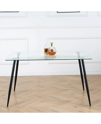 Simplie Fun Glass Dining Table with Metal Legs