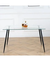 Simplie Fun Modern Kitchen Glass Dining Table 51" Rectangular Tempered Glass Table Top, Clear Dining Table Metal Legs