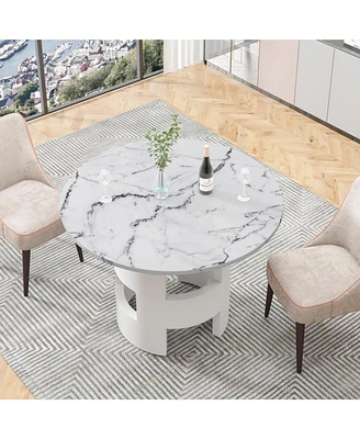 Simplie Fun 42.12" Modern Round Dining Table With Printed Marble Tabletop For Dining Room, Kitchen, Living Room