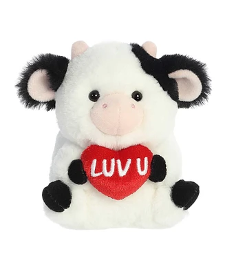 Aurora Mini Luv U Cow Rolly Pet Round Plush Toy White 5"