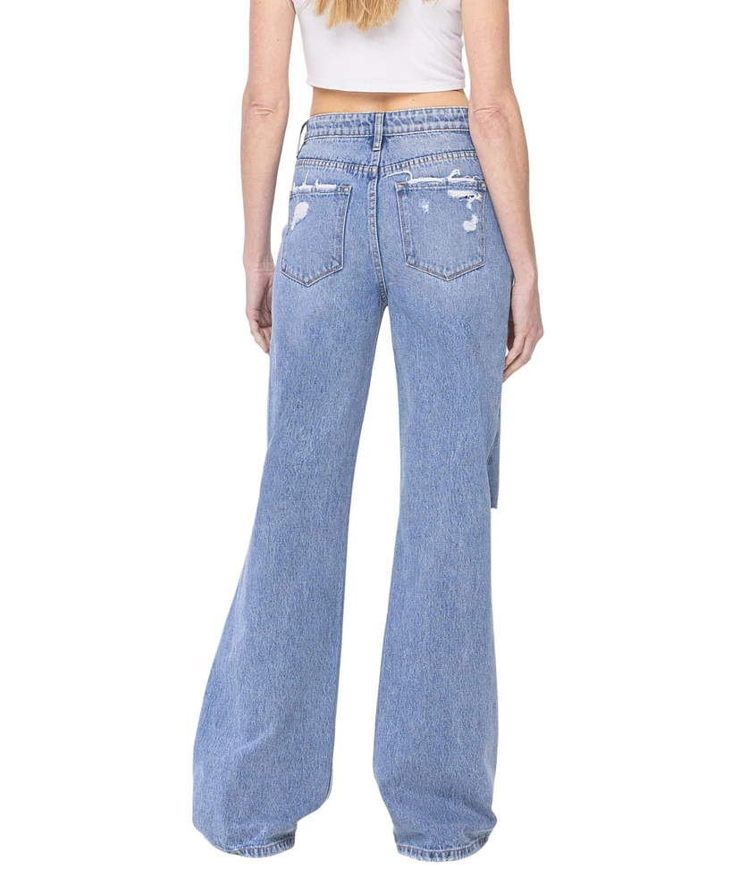 Flying Monkey Women's Super High Rise 90'S Vintage-like Flare Jeans