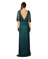 Women's Illusion Cape Sleeve Beaded Gown