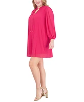 Jessica Howard Plus Pleat-Front Split-Neck Dress