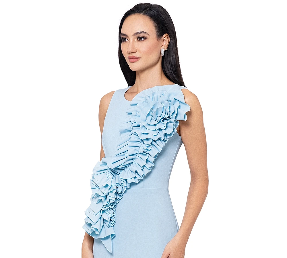 Betsy & Adam Women's 3D Floral Scuba Crepe Gown