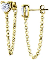 Giani Bernini Cubic Zirconia Heart Front and Back Chain Drop Earrings, Created for Macy's