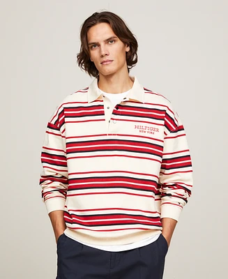 Tommy Hilfiger Men's Monotype Logo Striped Long Sleeve Rugby Shirt