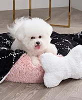 Juicy Couture Paw Heart Pet Plush Sherpa 50" x 60" Blanket Bone Pillow, Set of 2