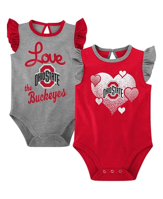 Baby Girls Scarlet, Gray Ohio State Buckeyes Spread the Love 2-Pack Bodysuit Set