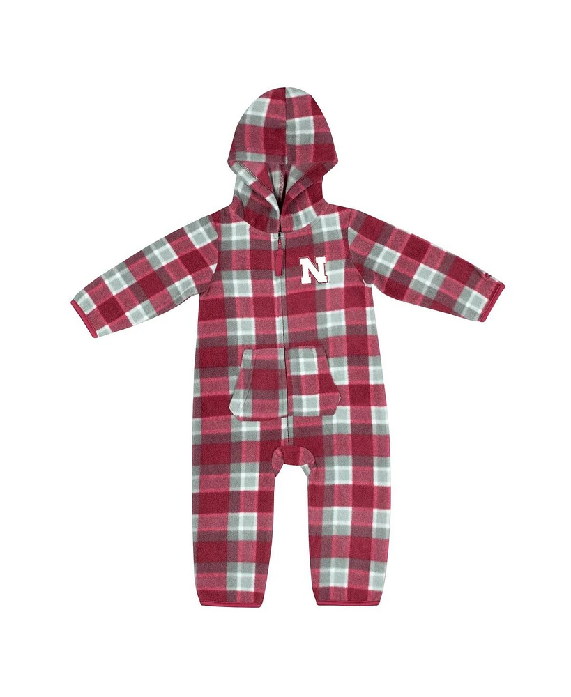 Baby Boys and Girls Colosseum Scarlet, Gray Nebraska Huskers Farays Plaid Full-Zip Hoodie Jumper