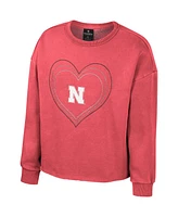 Big Girls Colosseum Scarlet Nebraska Huskers Audrey Washed Fleece Pullover Crewneck Sweatshirt