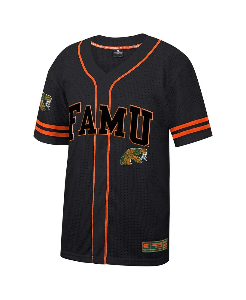 Men's Colosseum Black Florida A&M Rattlers Free Spirited Mesh Button-Up Baseball Jersey