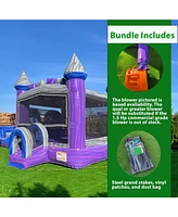 Xjump Purplish Castle Commercial Grade Bounce House Water Slide with Splash Pool for Kids and Adults (with Blower), 15oz Pvc Vinyl, Basketball Hoop, W