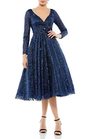Women's Long Sleeve Embroidered Tea Length Dress