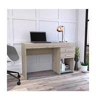 Depot E-shop Maui 2 Drawers Computer Desk, One Lower Shelf, Light Gray