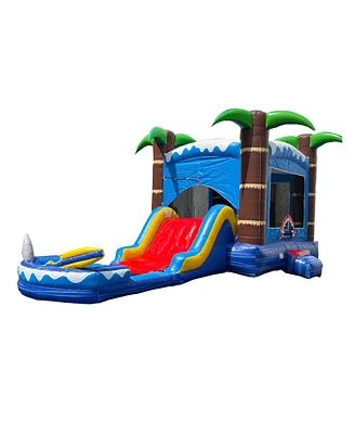 Hero Kiddo Ocean Shark Commercial Grade Bounce House Water Slide with Splash Pool for Kids and Adults (with Blower), Basketball Hoop, Outdoor Indoor,