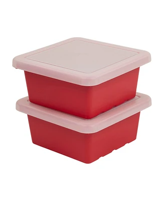 ECR4Kids Square Bin with Lid, Storage Containers, Blue, 2-Pack