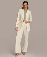 Donna Karan Womens Linen Blend Button Sleeve Blazer Straight Leg Pants