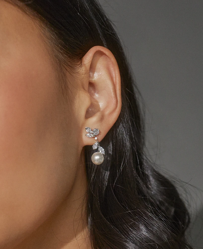 Eliot Danori Rhodium-Plated Cubic Zirconia & Imitation Pearl Vine Linear Drop Earrings, Created for Macy's
