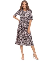 London Times Women's Printed Elbow-Sleeve Midi Dress