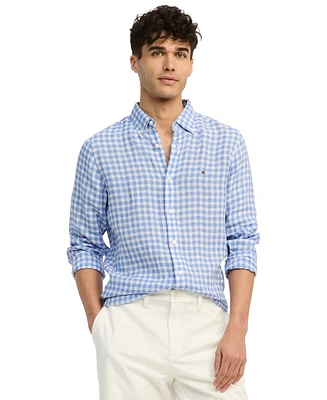 Tommy Hilfiger Men's Slim-Fit Gingham Check Button-Down Linen Shirt