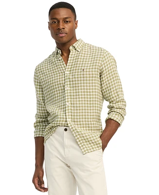 Tommy Hilfiger Men's Slim-Fit Gingham Check Button-Down Linen Shirt