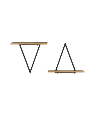 Danya B Contemporary Decorative Triangle Accent Wall Shelf, Reversible Configuration, Metal with Walnut Finish Ledge