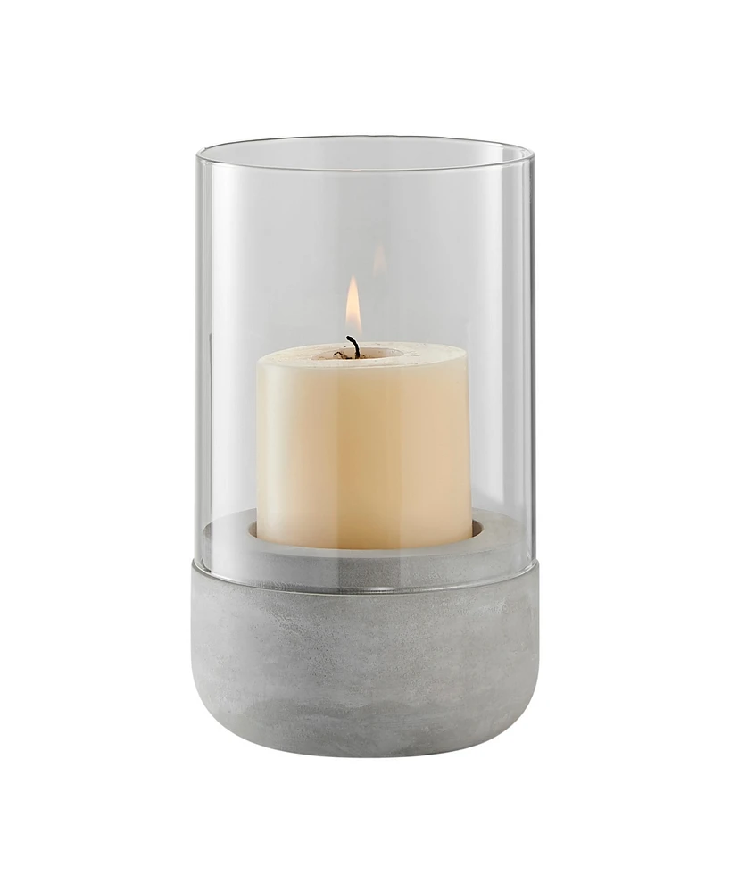 Danya B Modern Cool Gray Cement Base and Glass Pillar Votive Candle Holder, Small