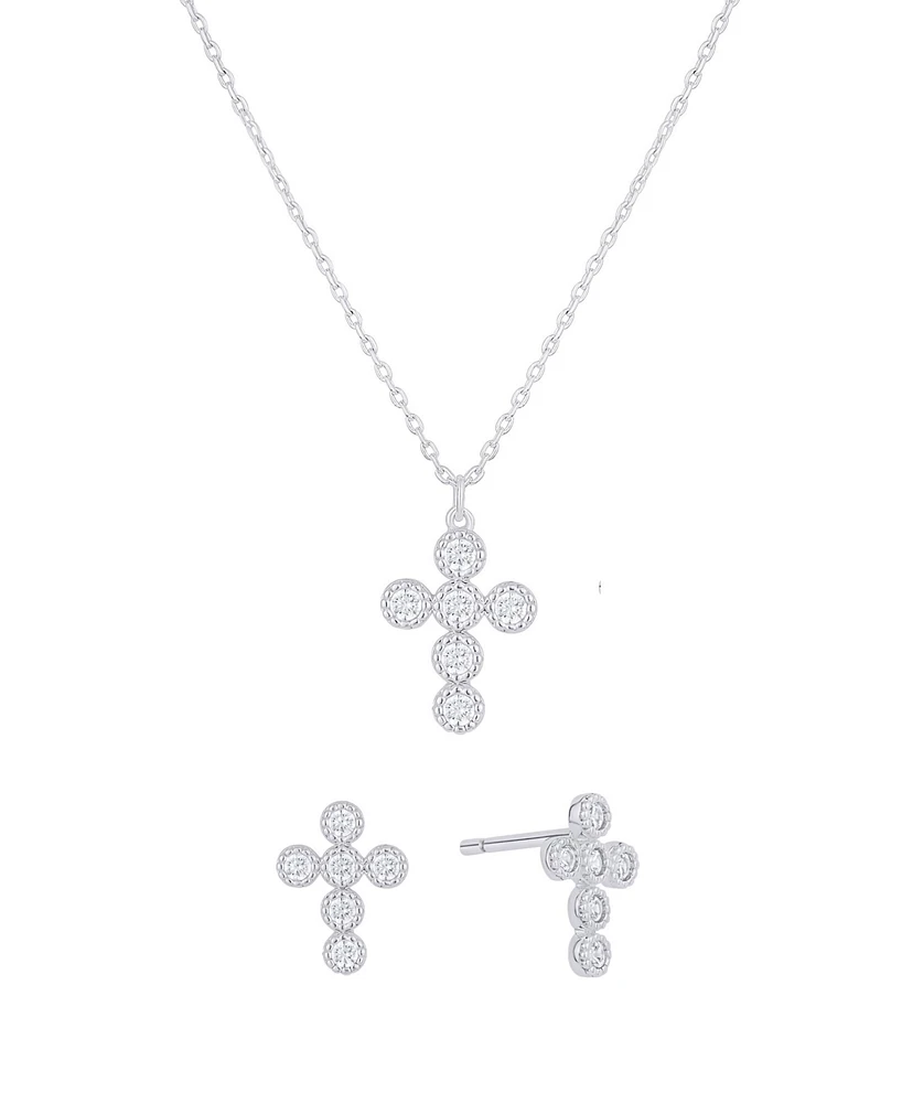 And Now This Cubic Zirconia Cross Stud Earring and Necklace with Jewelry Box Set