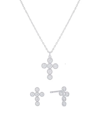 And Now This Cubic Zirconia Cross Stud Earring and Necklace with Jewelry Box Set
