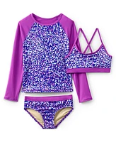 Lands' End Girls Chlorine Resistant Rash Guard Swim Top Bikini and Bottoms Upf 50 Swimsuit Set