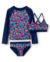 Lands' End Girls Chlorine Resistant Rash Guard Swim Top Bikini and Bottoms Upf 50 Swimsuit Set