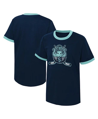 Big Boys Navy Distressed Seattle Kraken Ice City T-shirt