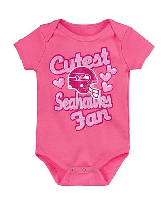 Baby Girls Pink Seattle Seahawks Cutest Fan Hearts Bodysuit