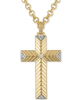 Esquire Men's Jewelry Diamond Textured Cross 22" Pendant Necklace (1/10 ct. t.w.), Created for Macy's