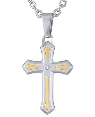 Men's Diamond Accent Cross 22" Pendant Necklace in Stainless Steel & 10k Gold