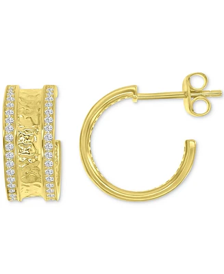 Cubic Zirconia Hammered Small Hoop Earrings in 14k Gold-Plated Sterling Silver, 0.55"