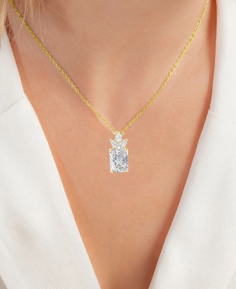 Cubic Zirconia Princess & Pear 18" Pendant Necklace in 14k Gold-Plated Sterling Silver