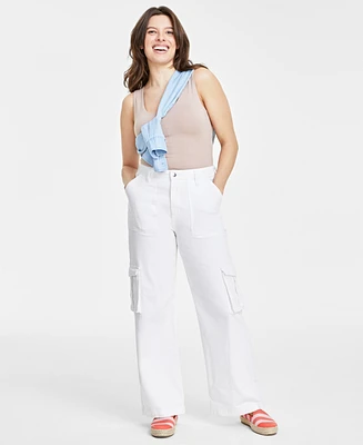 On 34th Women's White High Rise Utility Cargo Jeans, Created for Macy's