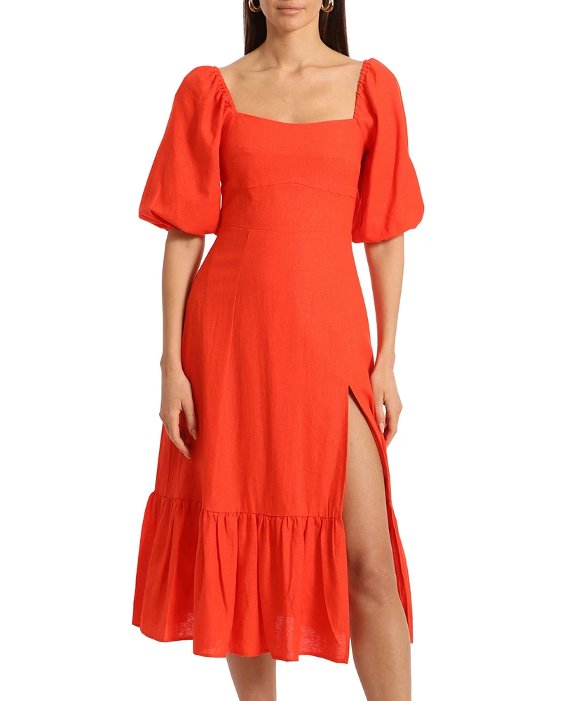 Avec Les Filles Women's Puff-Sleeve Midi Dress