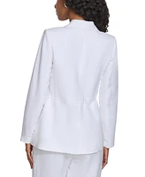Calvin Klein Petite Linen-Blend Cinched-Waist Single-Button Blazer