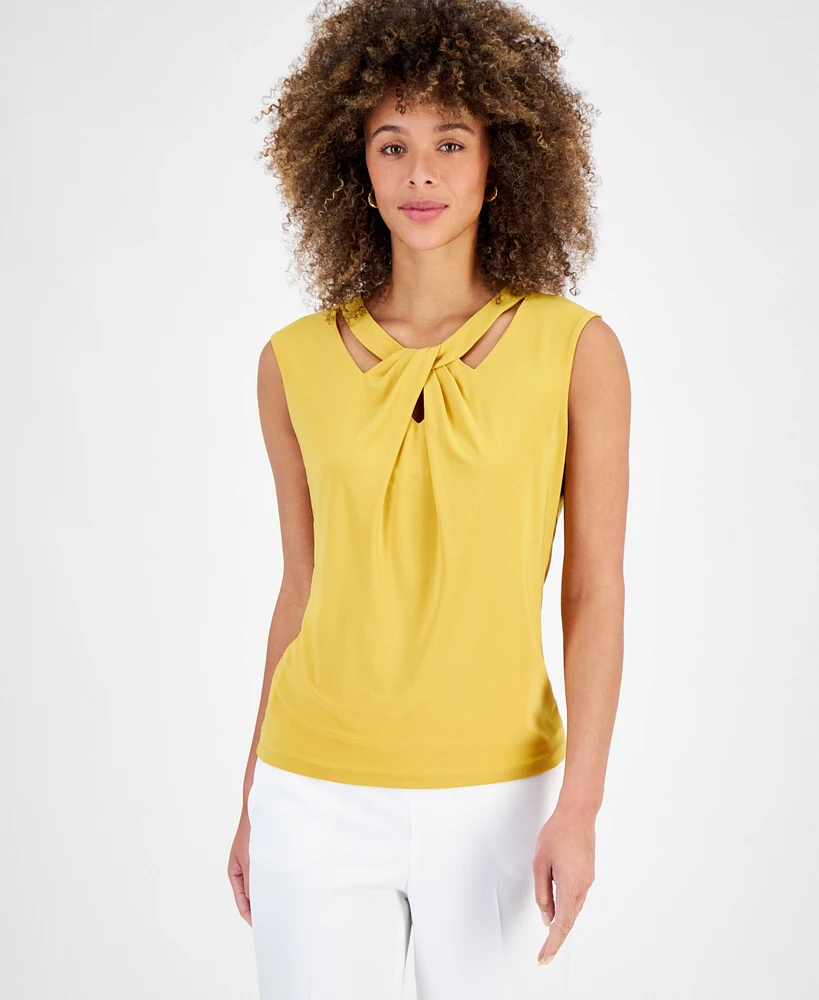 Kasper Petite Twist-Neck Cutout Sleeveless Top