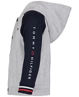 Tommy Hilfiger Baby Boys Logo Bodysuit, Color Block Snap-Front Hoodie and Joggers, 3-pc Set