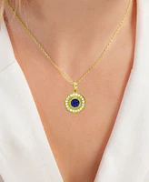 Cubic Zirconia Halo Bead Disc Pendant Necklace 14k Gold-Plated Sterling Silver, 18" + 2" extender