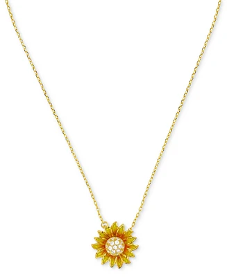 Cubic Zirconia Sunflower Pendant Necklace in 14k Gold-Plated Sterling Silver, 16" +2" extender