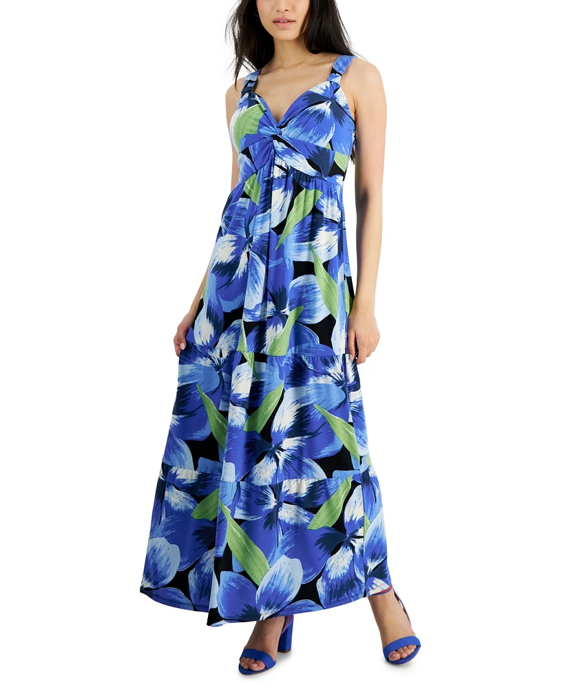 Jamie & Layla Petite Printed Twist-Front Maxi Dress