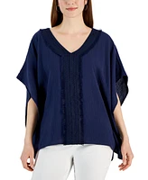 Jm Collection Petite Lace V-neck Gauze Poncho, Created for Macy's