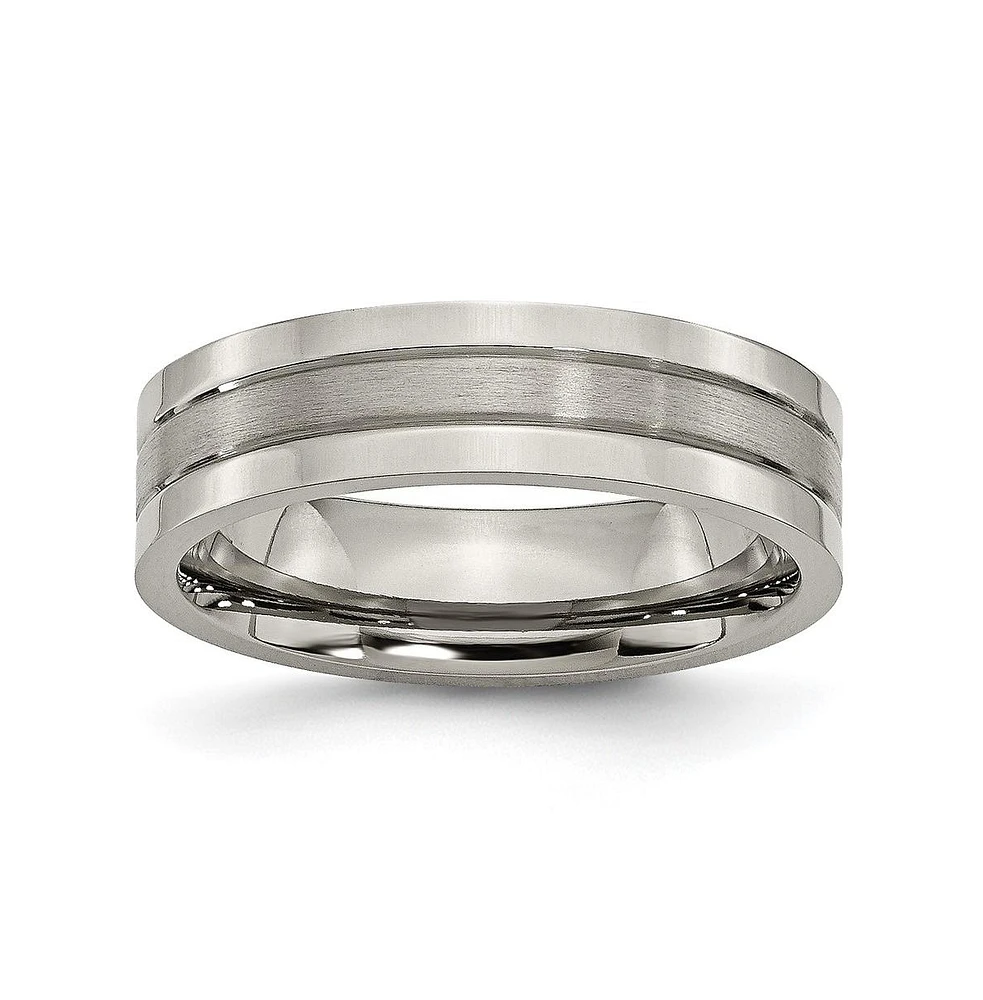 Chisel Titanium Brushed and Polished 6 mm Grooved Wedding Band Ring