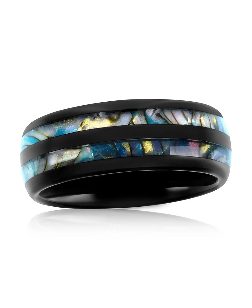 Metallo Genuine Abalone Inlay Tungsten Ring