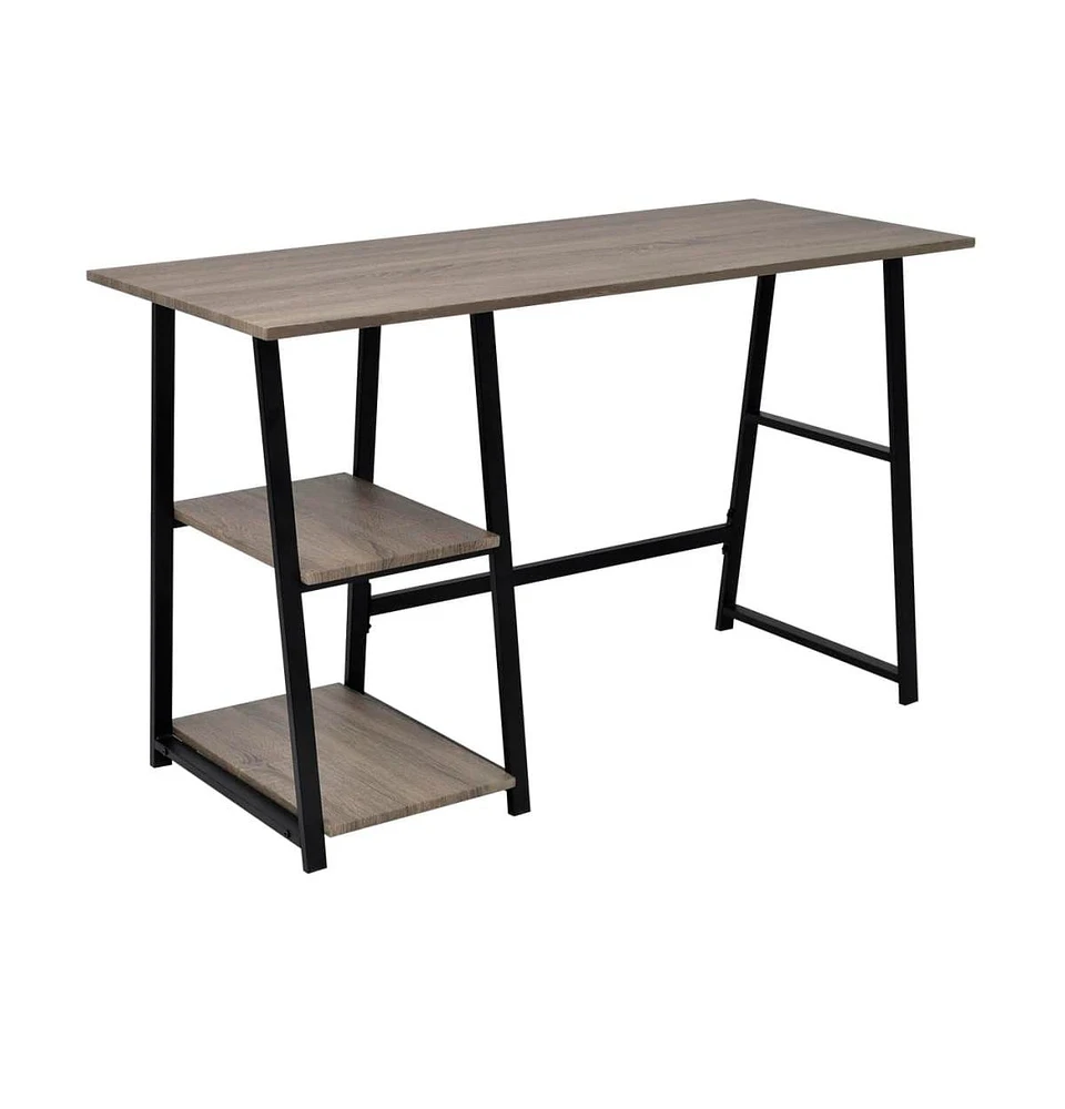 vidaXL Desk with 2 Shelves Gray and Oak