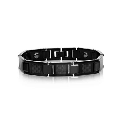 Metallo Carbon Fiber Magnetic Tungsten Bracelet Black Plated